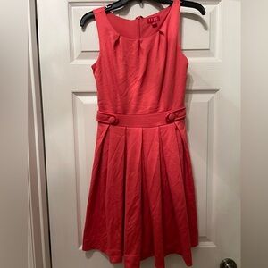 Pleated Coral Fit and Flare Dress by Elle